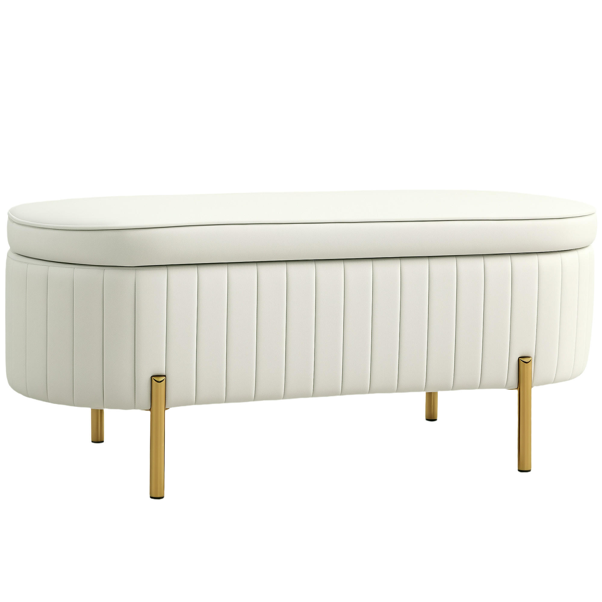 TRUHENBANK MIT KLAPPDECKEL DE-07170 kanalgepolstert, goldene Beine Cremeweiß/Golden - Creme, Metall (44/43.5/108cm) - ComfortXL