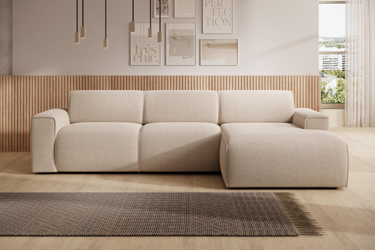 ECKSOFA L Form Didim mini Beige 310/165/78 cm – stilvolle kleine Eckcouch R - Beige/Schwarz, Kunststoff/Textil (310/165cm) - AX Living