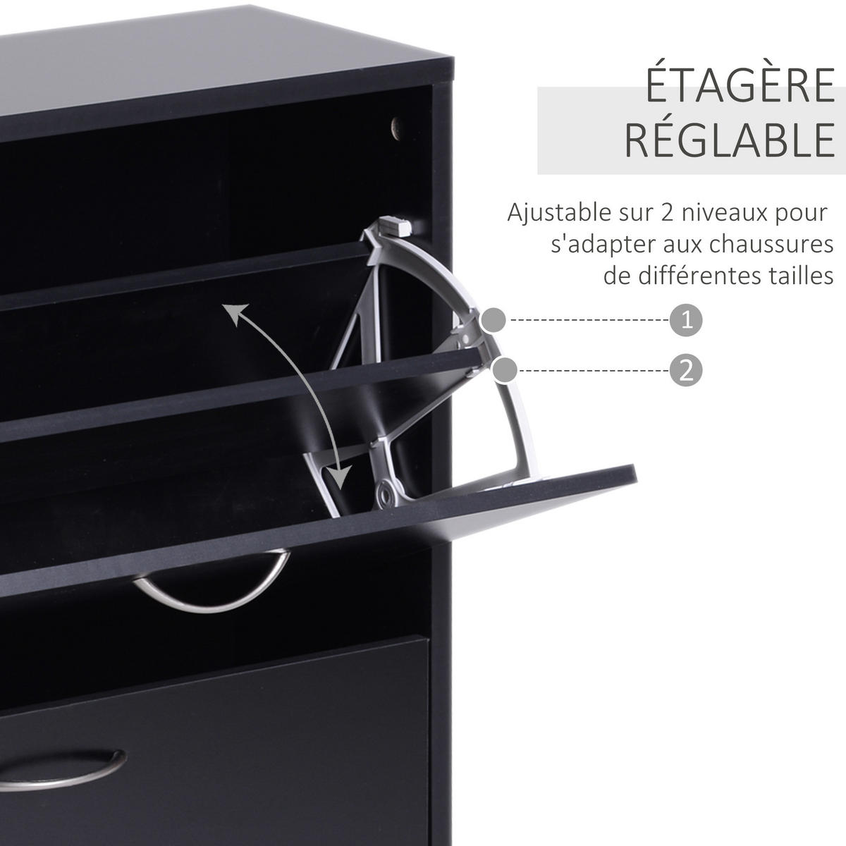 SCHUHSCHRANK DE-14972 2 Klapptüren 60x24x80 cm Schwarz - Schwarz, Holzwerkstoff (10/10/10cm) - ComfortXL