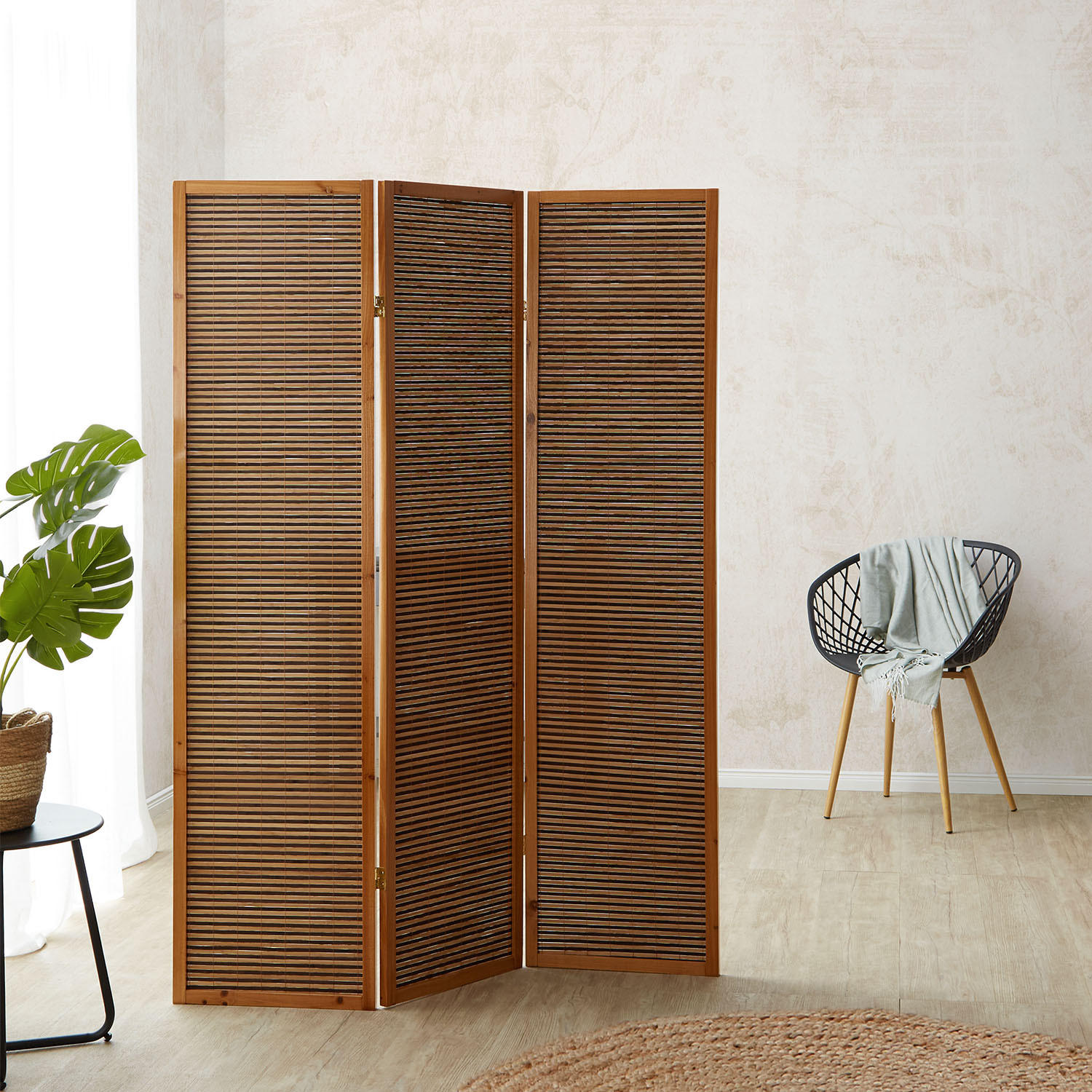 PARAVENT 3-tlg. 132/175 cm Braun Bambuslamellen - Braun, Holz (132/175/2cm) - Homestyle4u