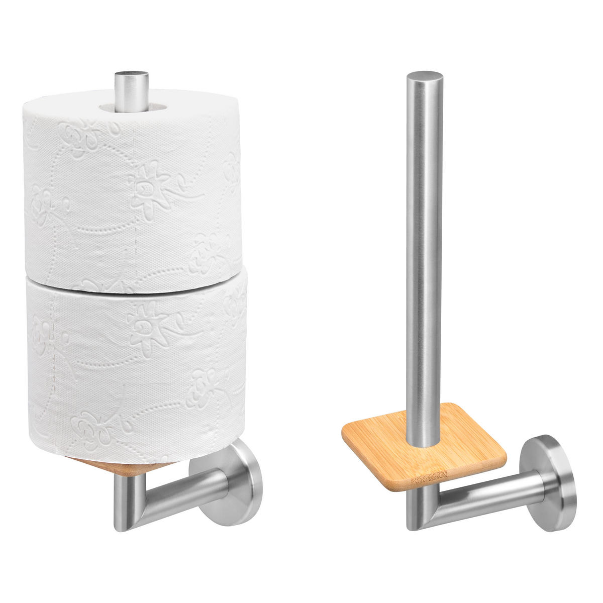 ERSATZROLLENHALTER PIAZZA, Edelstahl und Bambus - Braun, Metall (7.5/28.5/12cm) - bremermann