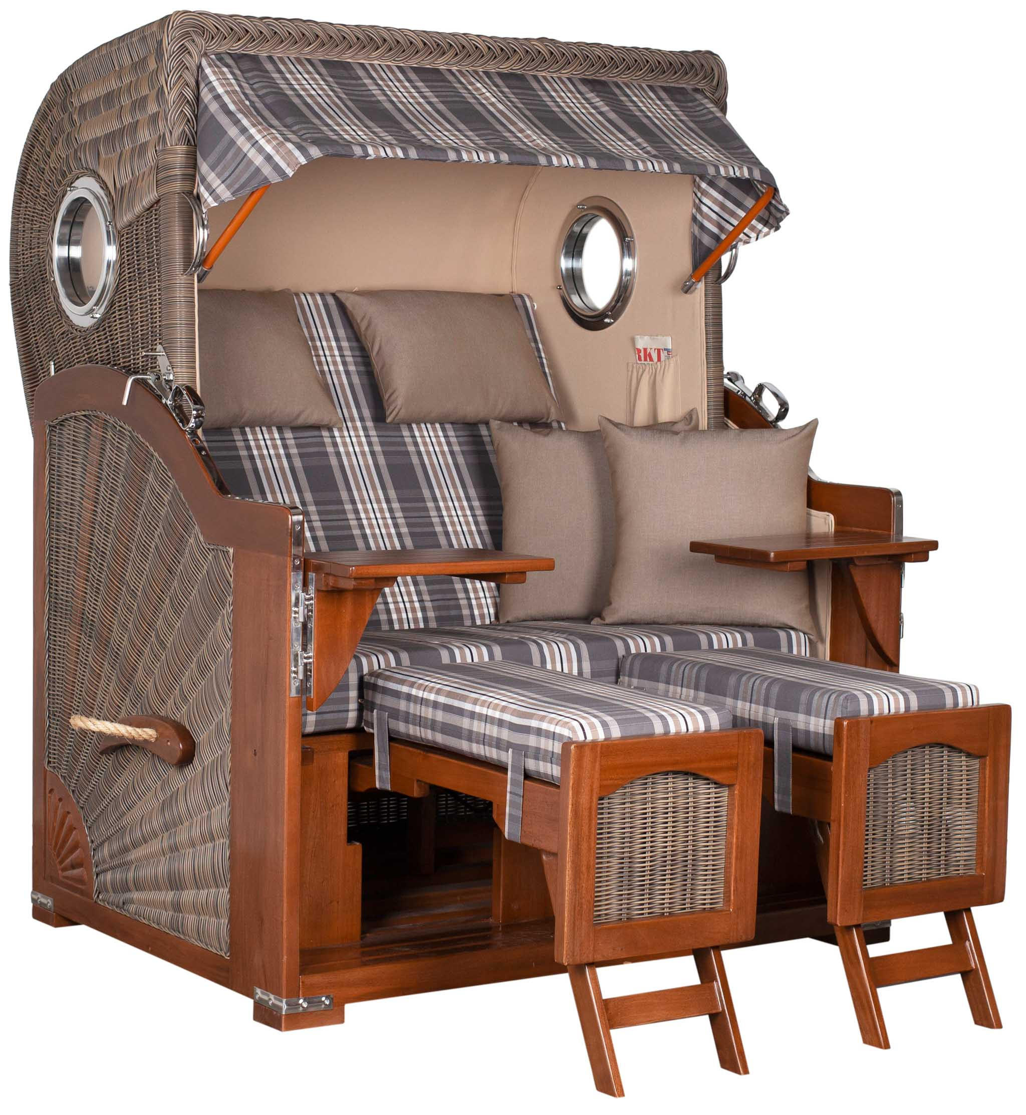 STRANDKORB 2-Sitzer Düne Mahagoni 522 - Braun/Grau, Holz (125/170/80cm) - Mr. Deko