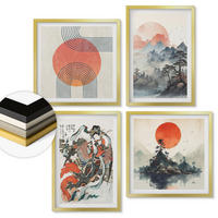 WANDBILDER 4er Set - 50x50 cm & 40x60 cm Goldrahmen - Asiatische Landschaften Japandi - Goldfarben, Kunststoff (50/50cm) - ArtPrintCave