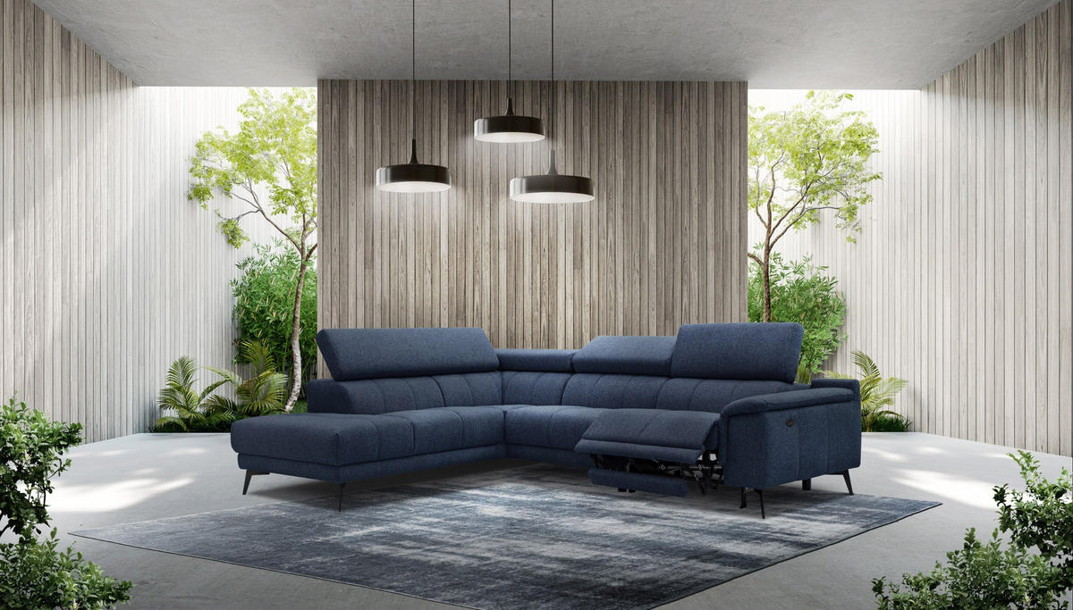 ECKSOFA FIERO 5-Sitzer mit 1 Relaxfunktion, dunkelblau - Dunkelblau, Holzwerkstoff/Textil (228/290cm) - Courtois Laville