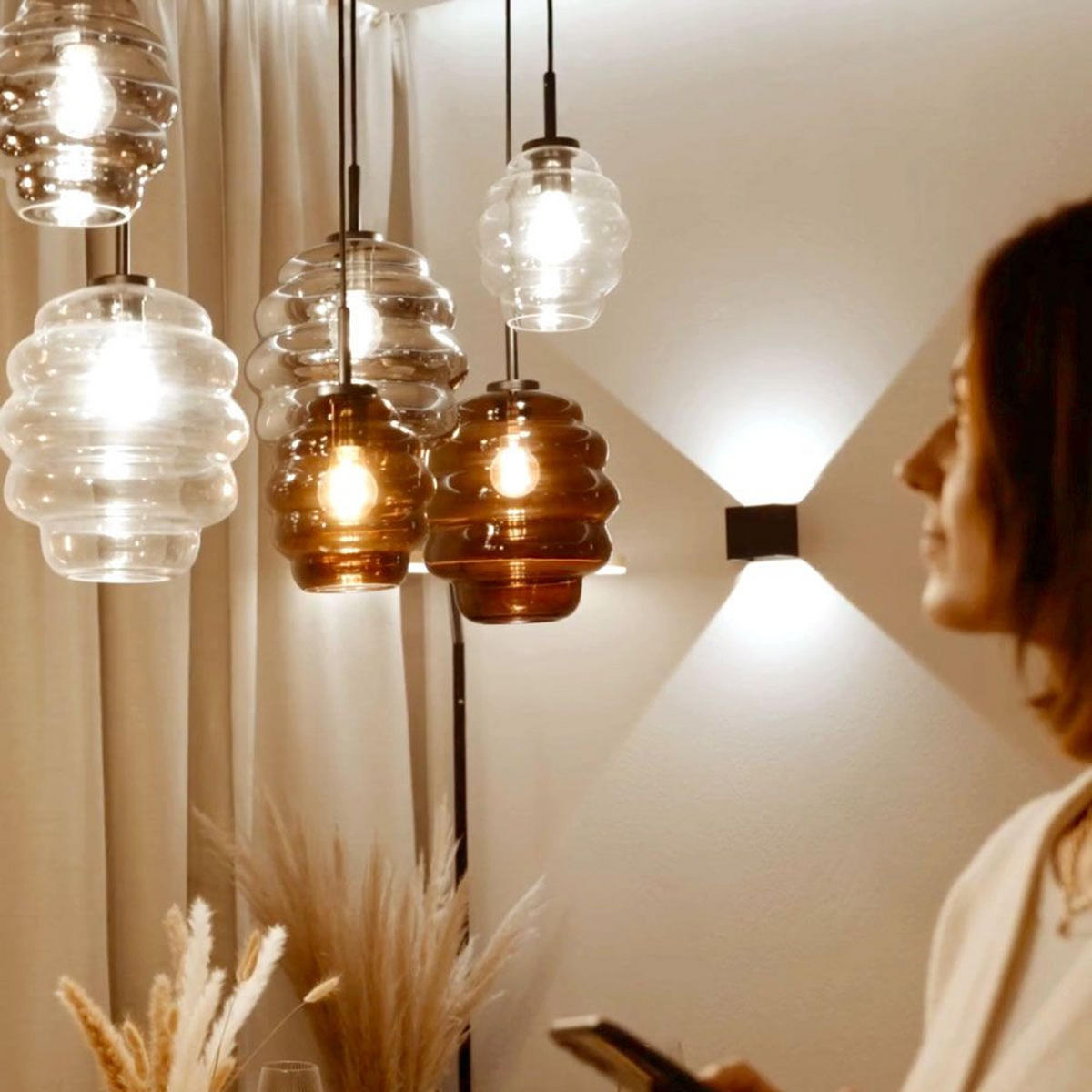 HÄNGELEUCHTE Echos 3-flammig Braun Ø 25cm - Braun/Weiß, Glas (25/25/28cm) - s.luce