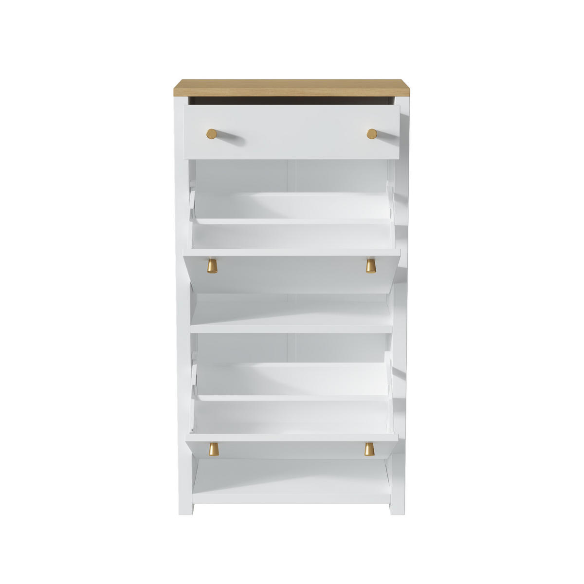 SCHUHKIPPER Weiß Holzoptik 2 Klappen Schublade Modern - Weiß, Holzwerkstoff (50/95/25cm) - FLIEKS