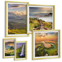 BILDER SET 5er Set - 50x50 cm & 20x30 cm & 40x60 cm Goldrahmen - Grüne Hügel mit einer Burg - Goldfarben, Kunststoff (40/60cm) - TULUP
