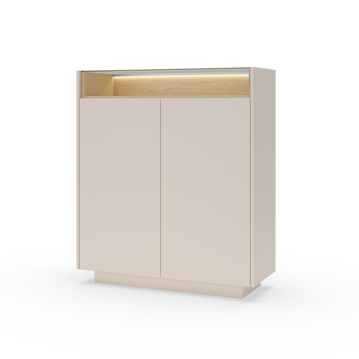 HIGHBOARD Kiro Beige, Hochkommode mit LED - Beige, Holzwerkstoff (103/119/40cm) - Bettso