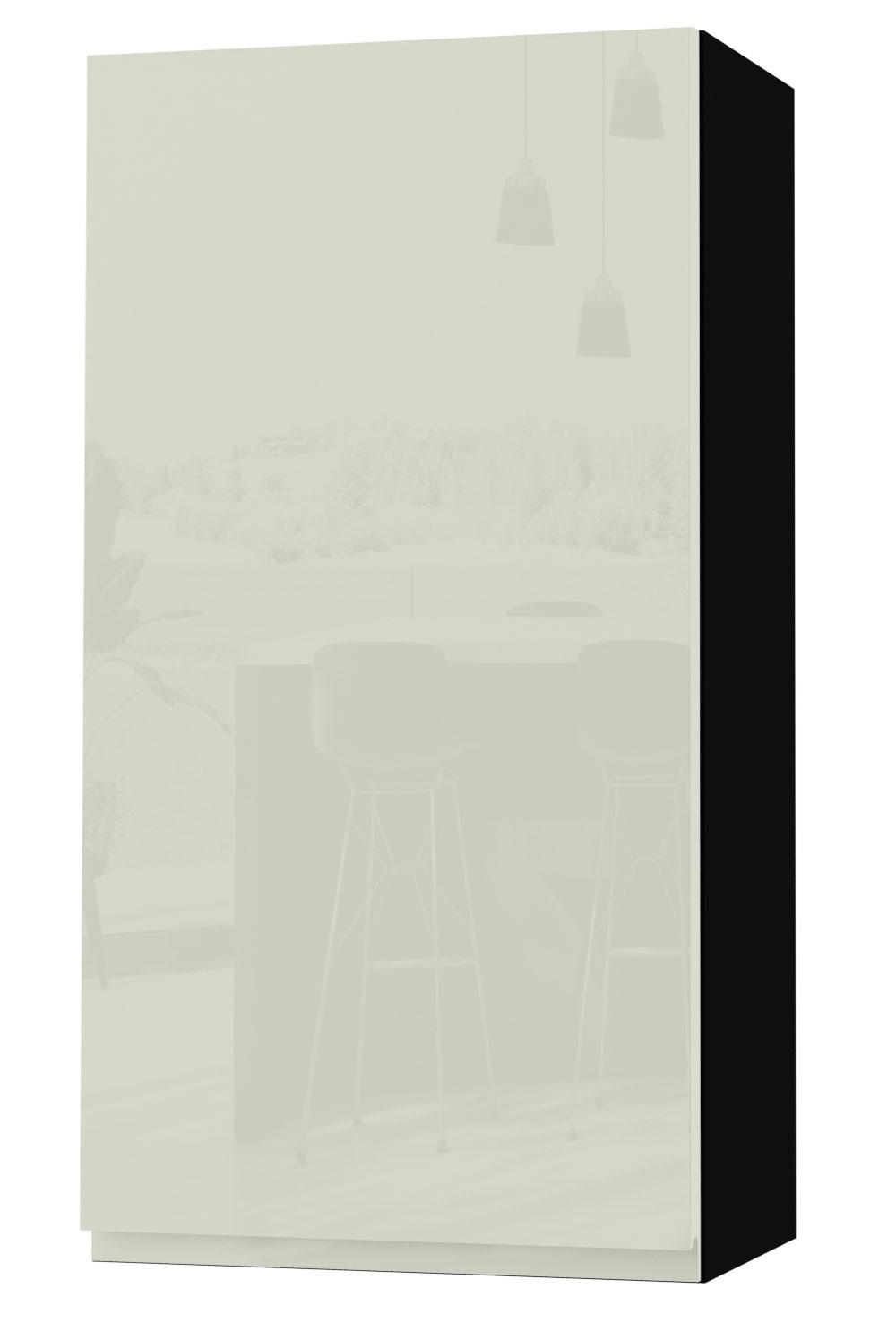 HÄNGESCHRANK Florence W4/50 Schwarz / RAL 1013 perlweiß HG 50 / 32,5 / 96cm - Türanschlag rechts - Weiß Hochglanz/Schwarz, Holz/Holzwerkstoff (50/96/32.5cm) - Feldmann-Wohnen