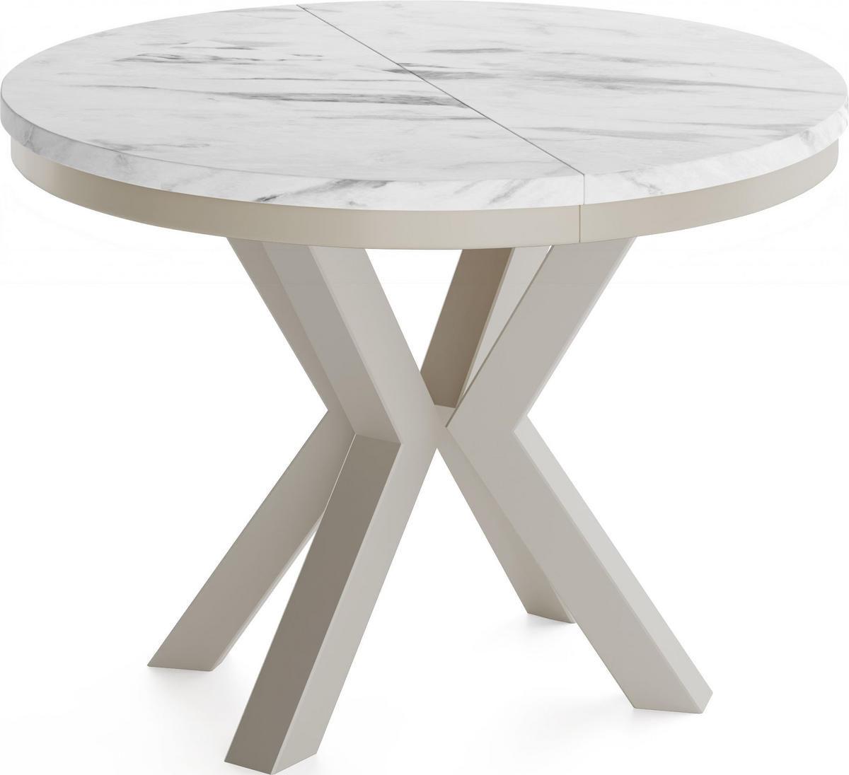 ESSTISCH Clara Grau-Beige runder ausziehbarer, Marmor Weiß 100-180/100/76 cm - Ecru/Grau, Holzwerkstoff/Metall (100/100/76cm) - WFL GROUP