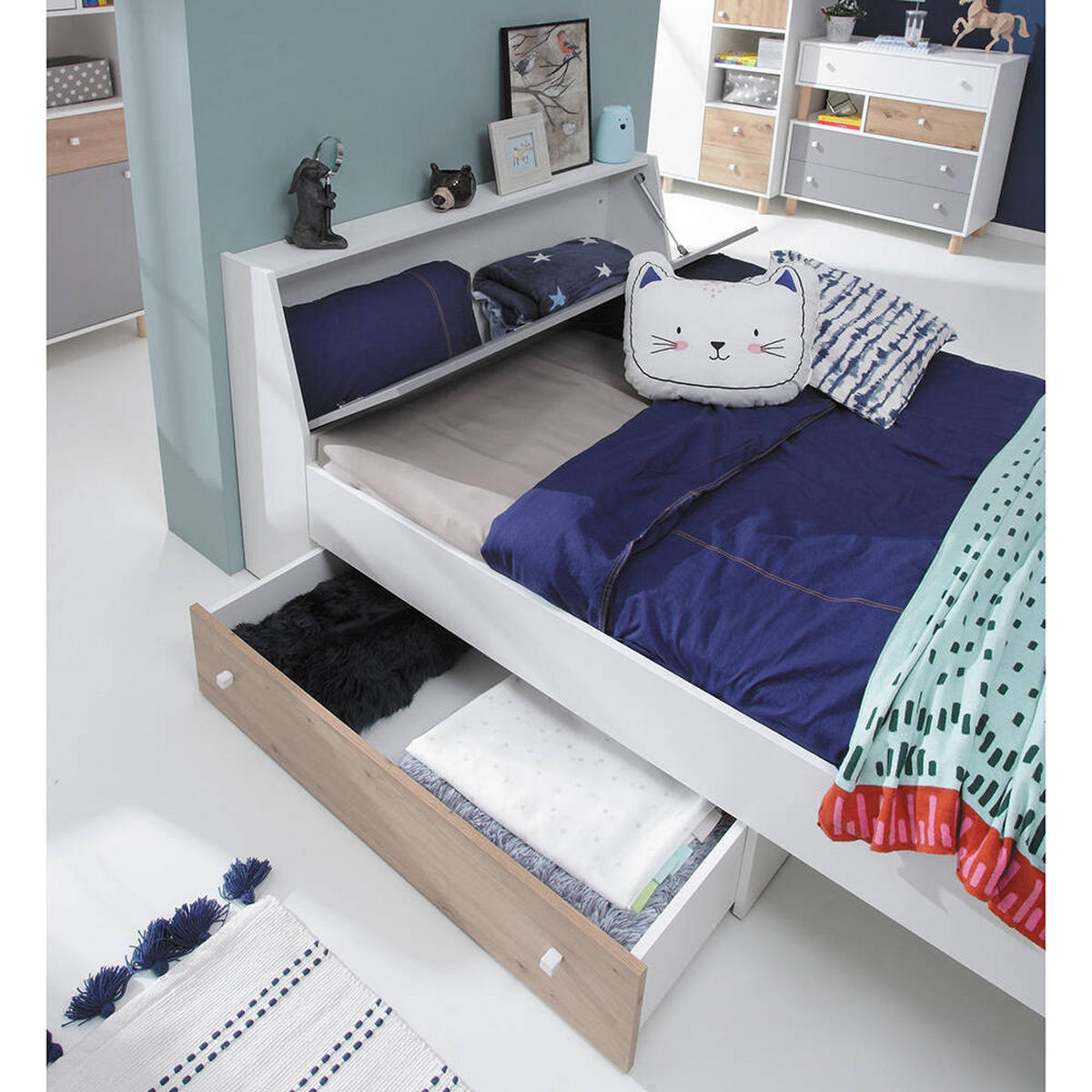 SCHLAFZIMMER Set 5-tlg. – FARO System – Grau / Weiß - Grau, Holzwerkstoff (120/190/50cm) - hi-markt
