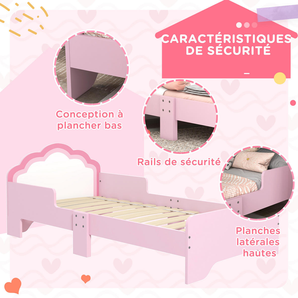 KINDERBETT 140x70 cm DE-14554 mit Wolken-Design, inkl. Lattenrost Rosa - Pink, Holzwerkstoff (70/140cm) - ComfortXL
