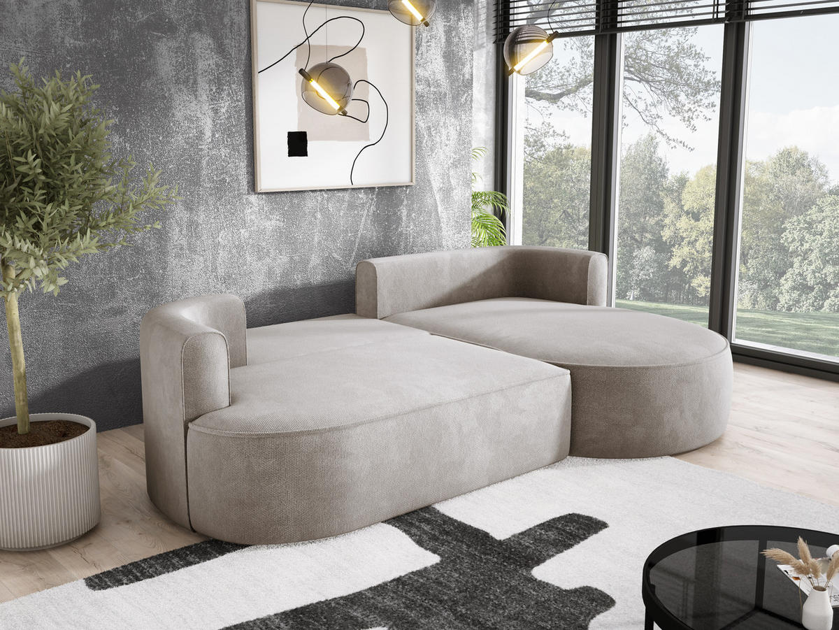 ECKSOFA FIORE-L Moderne Ausziehbare Schlaf-Funktion, automatischer Auffaltung, lose Rückenkissen freistehend RECHTS 284x183x82 cm cm Beige - Beige, Holz/Textil (284/183cm) - DomoHome