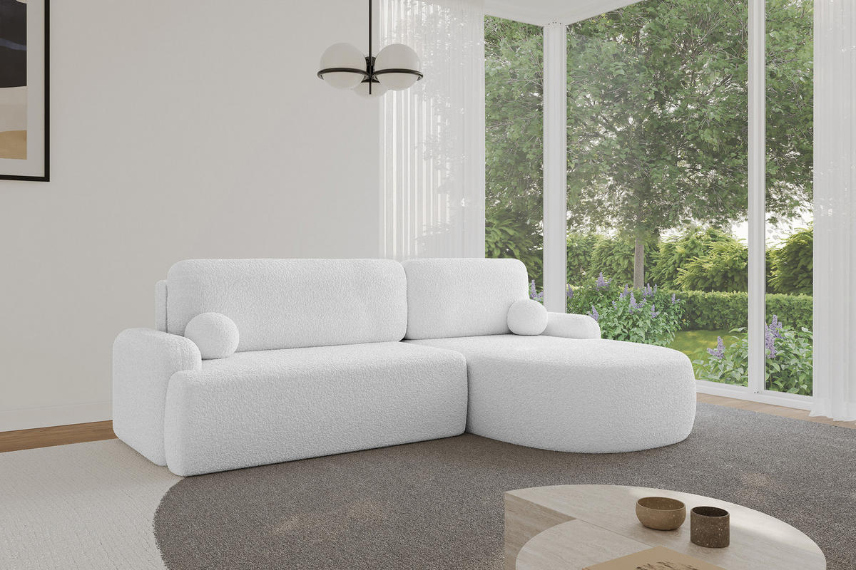 ECKSOFA mit Schlaffunktion und Bettkasten LIRA-L - 264x172x89 Weiß - Weiß, Holzwerkstoff/Textil (172/264cm) - ALTDECOR