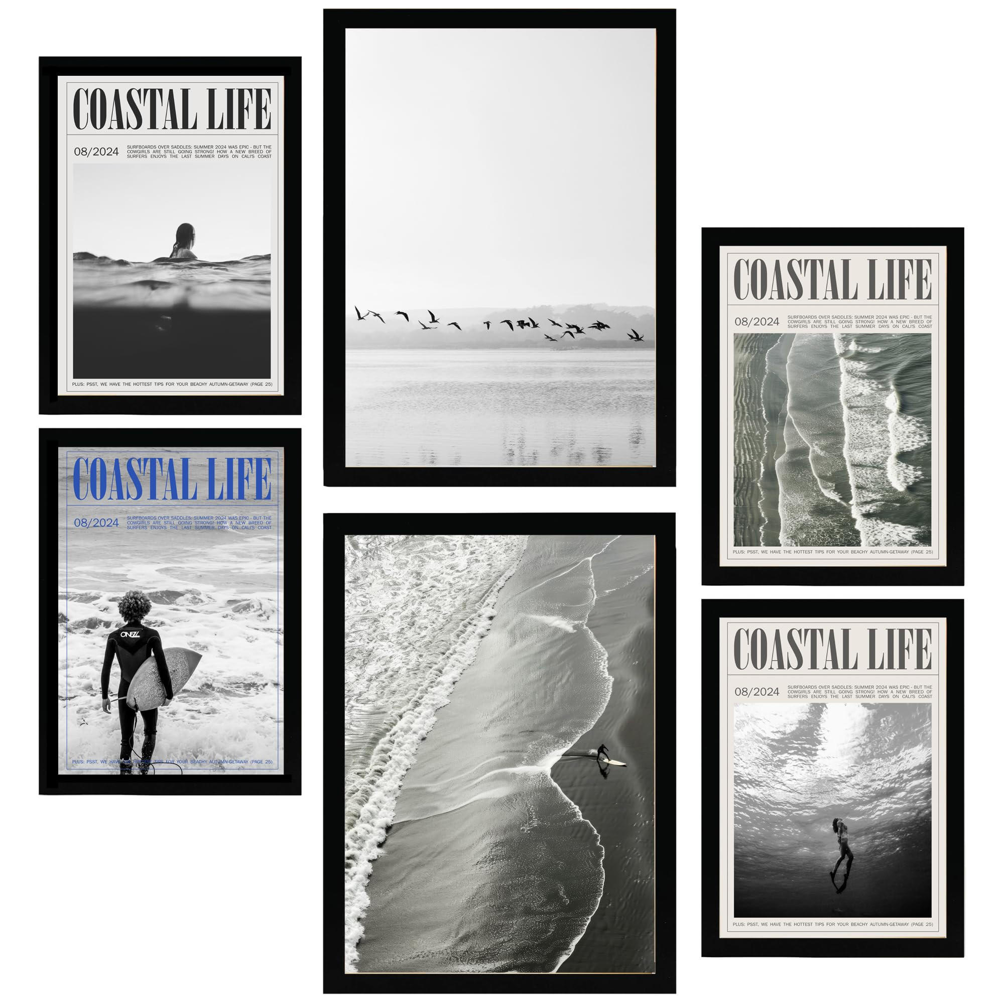 POSTER Set Mit 6 Sommer, Strand Und Meer A3 & A4 Schwarzer Rahmen - Schwarz, Papier (29/3cm) - Nacnic