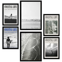 POSTER Set Mit 6 Sommer, Strand Und Meer A3 & A4 Schwarzer Rahmen - Schwarz, Papier (29/3cm) - Nacnic
