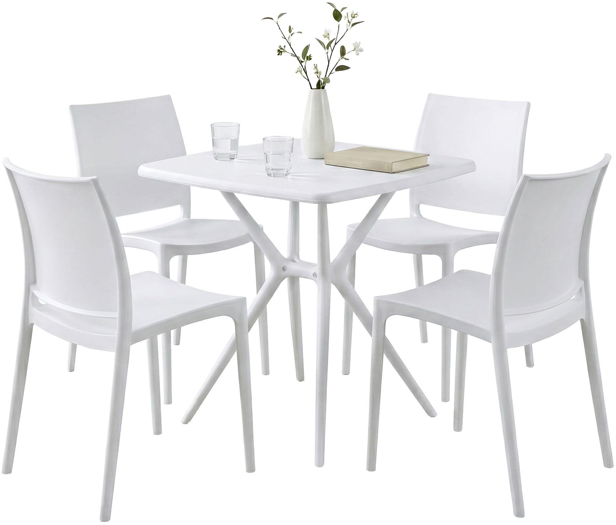 GARTENMÖBEL-SET Greta 4 Stühle 156x156x81cm Kunststoff Weiß Balkonset - Weiß, Kunststoff - DELUKE