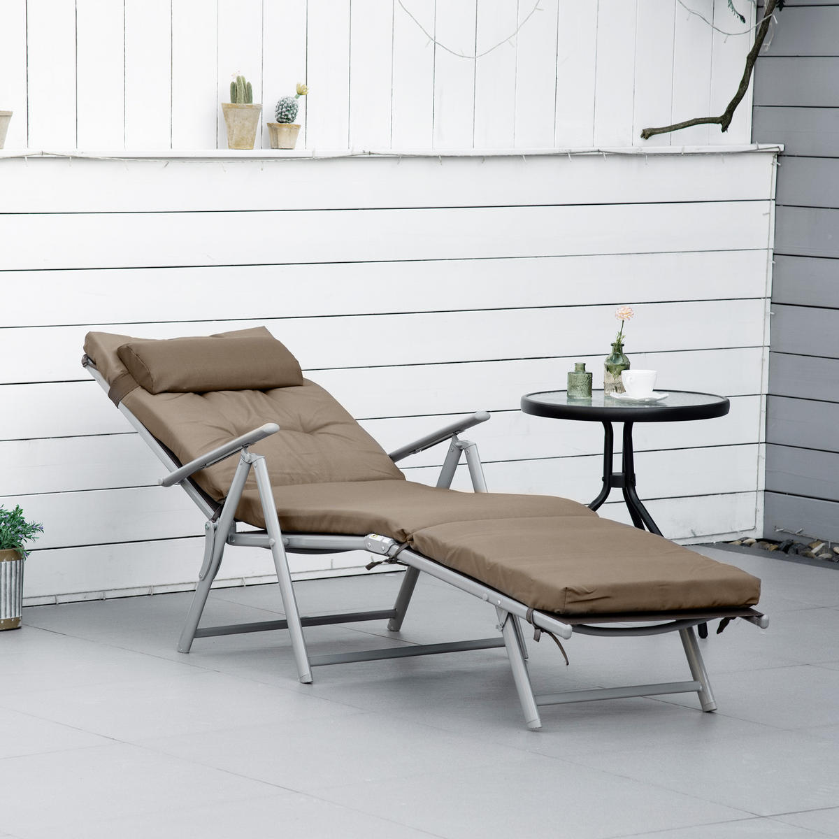 SONNENLIEGE, klappbar, 137 x 63,5 x 100,5 cm, Metall, Stoff, Braun+Silber - Braun, Kunststoff (63.5/100.5/137cm) - Outsunny