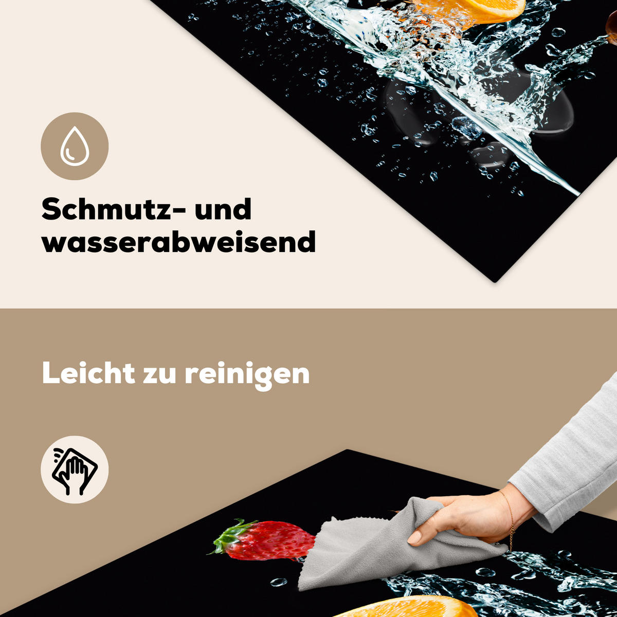 HERDABDECKPLATTE Wasser - Obst - Orange - Erdbeere - Kirsche - Schwarz 78x78 cm - Orange, Kunststoff (78/78/0.2cm) - MuchoWow