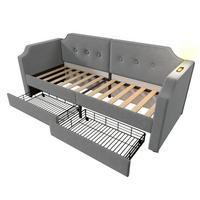 TAGESBETT 90/200 cm DE-00614, in Grau, USB-Anschluss und 2 Schubladen - Grau, Metall (90/200cm) - ComfortXL