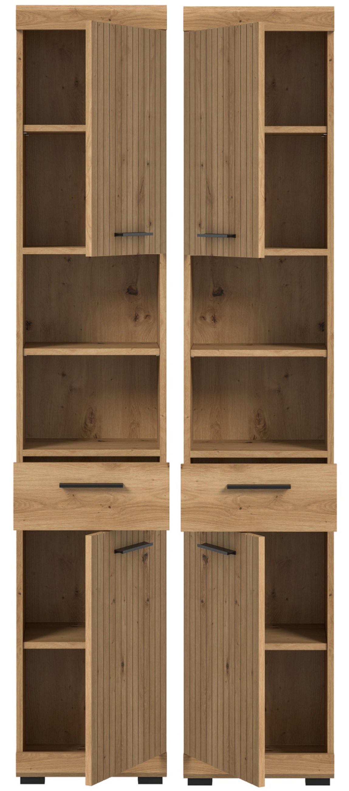 HOCHSCHRANK Eiche Artisan 37 x 191 cm, Badschrank in modernem Design - Schwarz/Eiche Artisan, Holzwerkstoff/Kunststoff (37/191/31cm) - Inn.Furn