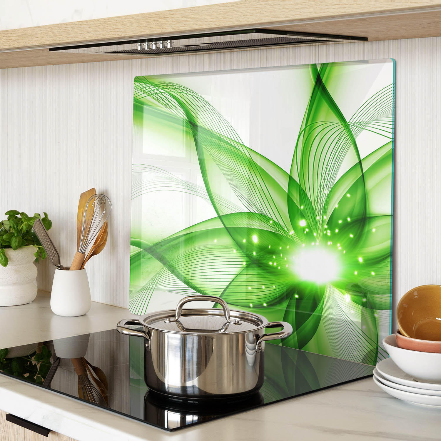 GLASPLATTE 60x52 cm Abstraktion - Grün, Glas (60/0.4/52cm) - TULUP