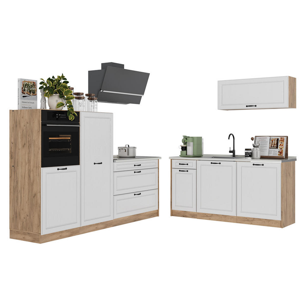 KUCHYNKA R-Line, Biely vidiecky dom/Dub Goldkraft, 220 cm bez pracovnej dosky - biela/farba duba, kompozitné drevo (220/143/46cm) - Vicco