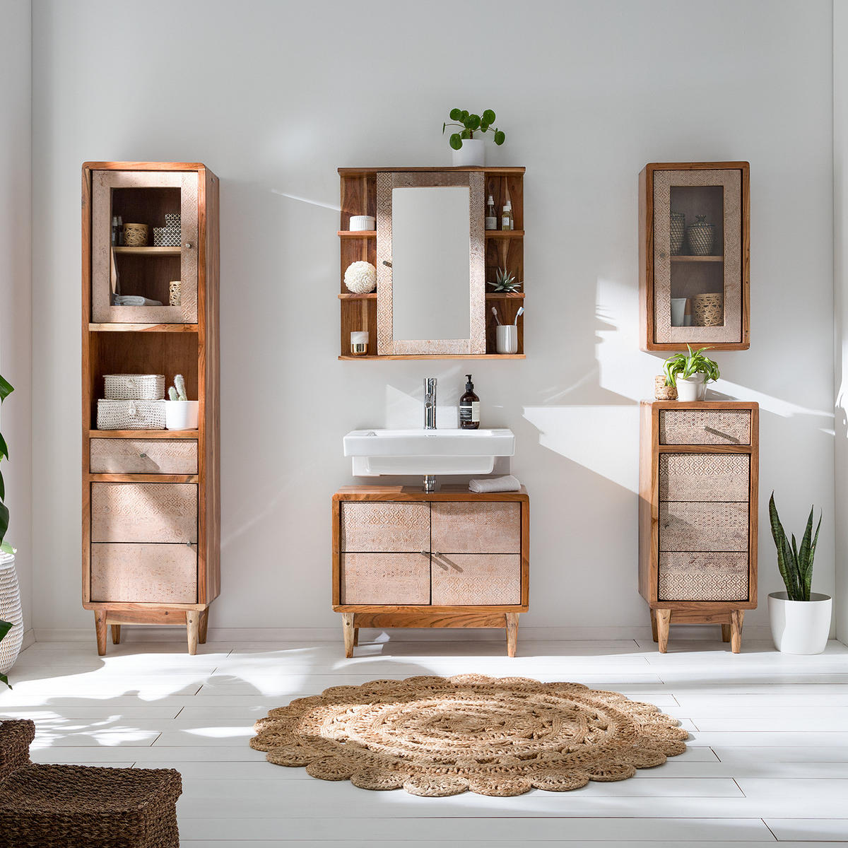 MASSIVER UNTERSCHRANK - Akazie massiv - Ecru / Akazie - Akaziefarben, Holz/Metall (38/92/30cm) - home24