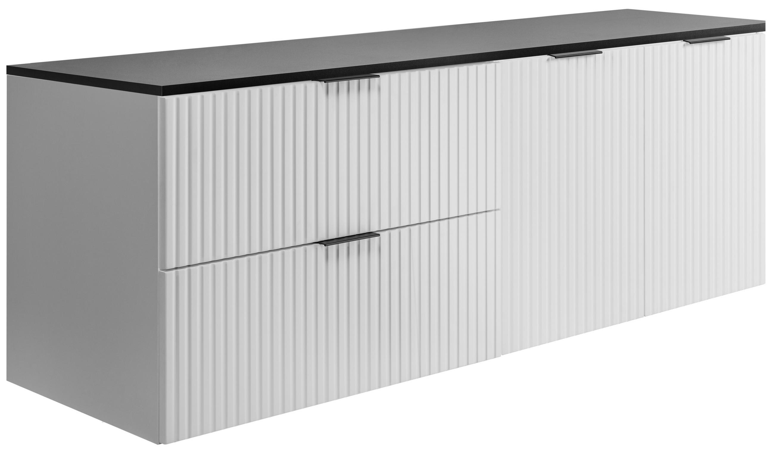 BADEZIMMER-SET, 57×46×160 cm, weiß / schwarze Arbeitsplatte, schwarzer Griff - Weiß, Holzwerkstoff (160/57/46cm) - 3XE LIVING