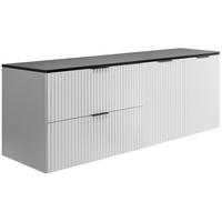 BADEZIMMER-SET, 57×46×160 cm, weiß / schwarze Arbeitsplatte, schwarzer Griff - Weiß, Holzwerkstoff (160/57/46cm) - 3XE LIVING