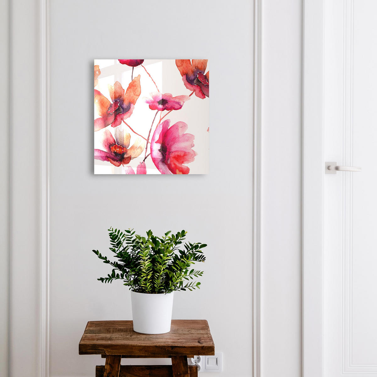 SCHLÜSSELBOX Schwarz 30x30 cm- Türöffnung nach rechts - Aquarellblumen - Rot, Metall (30/30/5cm) - TULUP