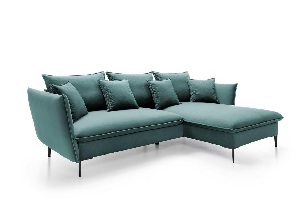 ECKSOFA Rossa Türkis, mit Schlaffunktion und Kissen Rechts - Türkis, Holzwerkstoff (258/167cm) - Bettso