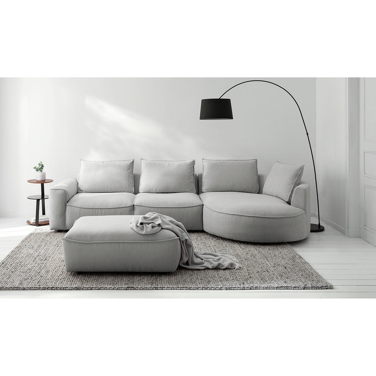 POLSTERHOCKER - Hellgrau/Schwarz, Kunststoff/Textil (99/40/82cm) - home24