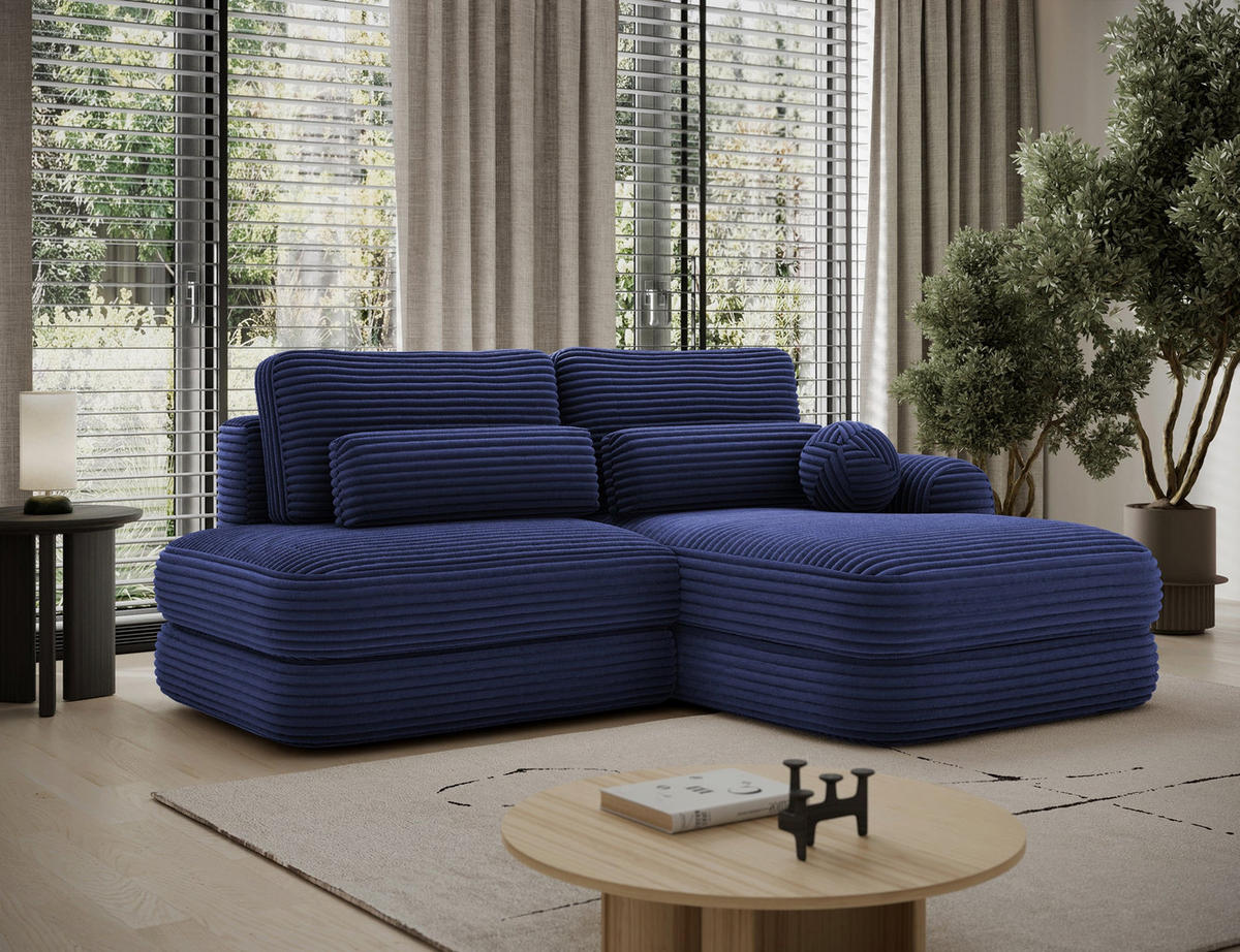 ECKSOFA RIPELI L-Form mit Schlaffunktion & Bettkasten – Modernes 3-Sitzer Sofa, Wellenfederung, 217 × 175 cm - Schwarz/Dunkelblau, Kunststoff (175/217cm) - Wohnideebilder