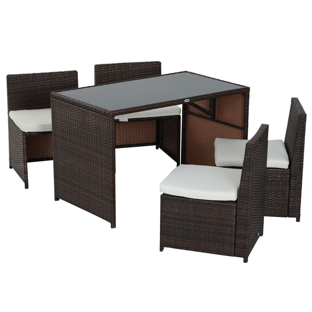 POLYRATTAN GARTENMÖBEL-SET DE-06746 5-teilig, für 4 Personen Braun/Khaki - Taupe/Braun, Kunststoff/Metall - ComfortXL