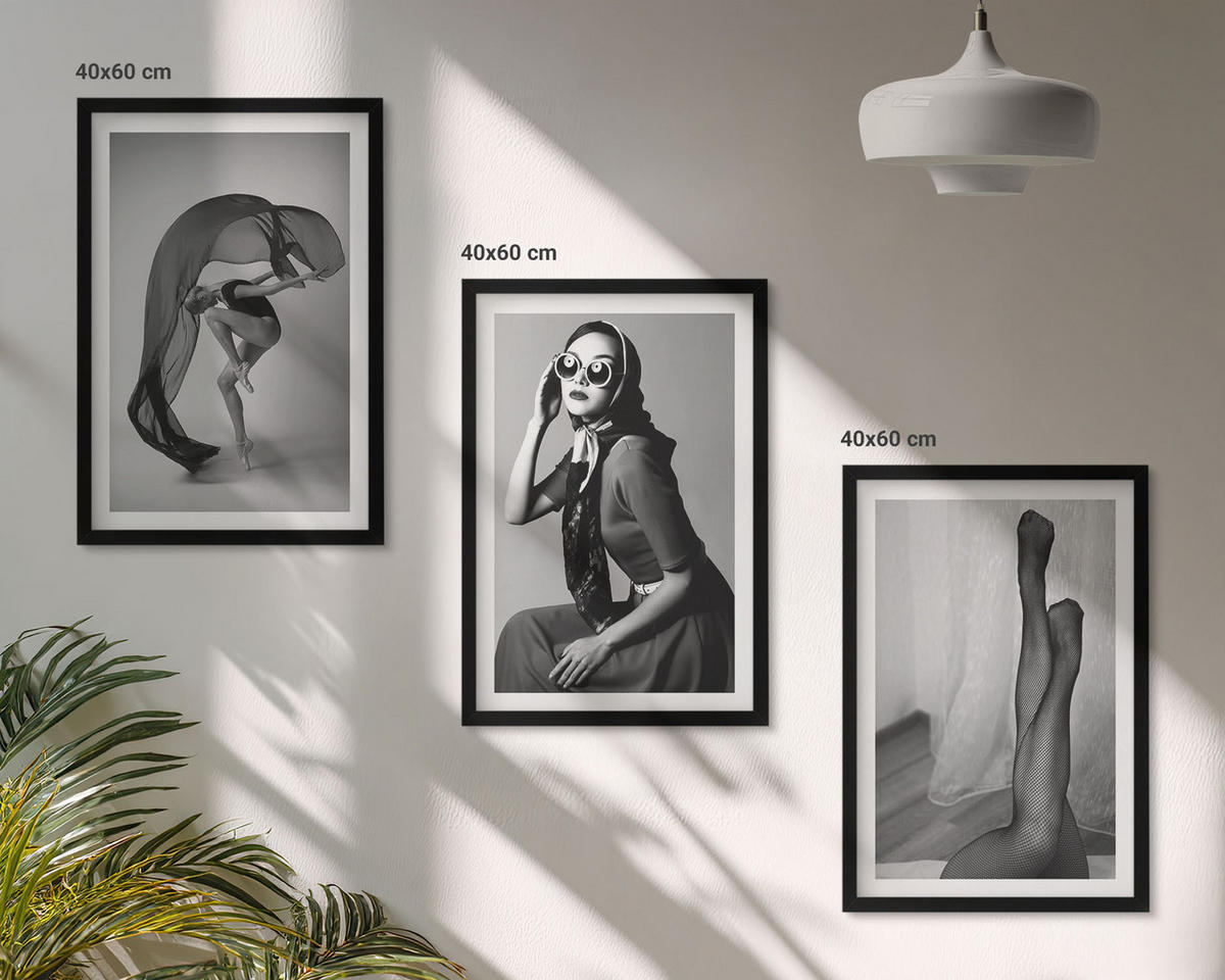 WANDBILDER 3er-Set - 40x60 cm Schwarzer Rahmen - Schwarz-Weiß-Porträts von Frauen - Schwarz, Kunststoff (40/60cm) - ArtPrintCave