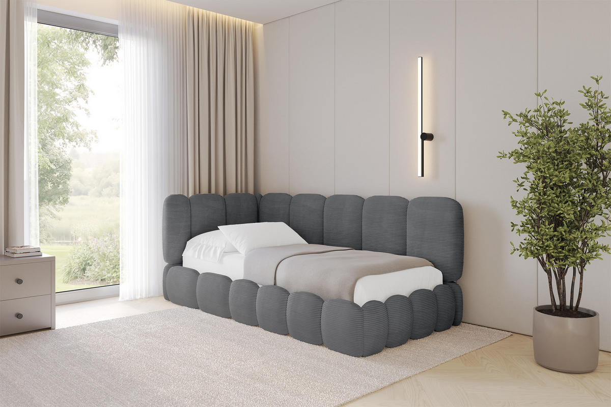 EINZELLBETT Jugendbett mit Bettkasten, Rechts - AVRY 100x200 Dunkelgrau - Schieferfarben, Holzwerkstoff/Textil (100/200cm) - ALTDECOR