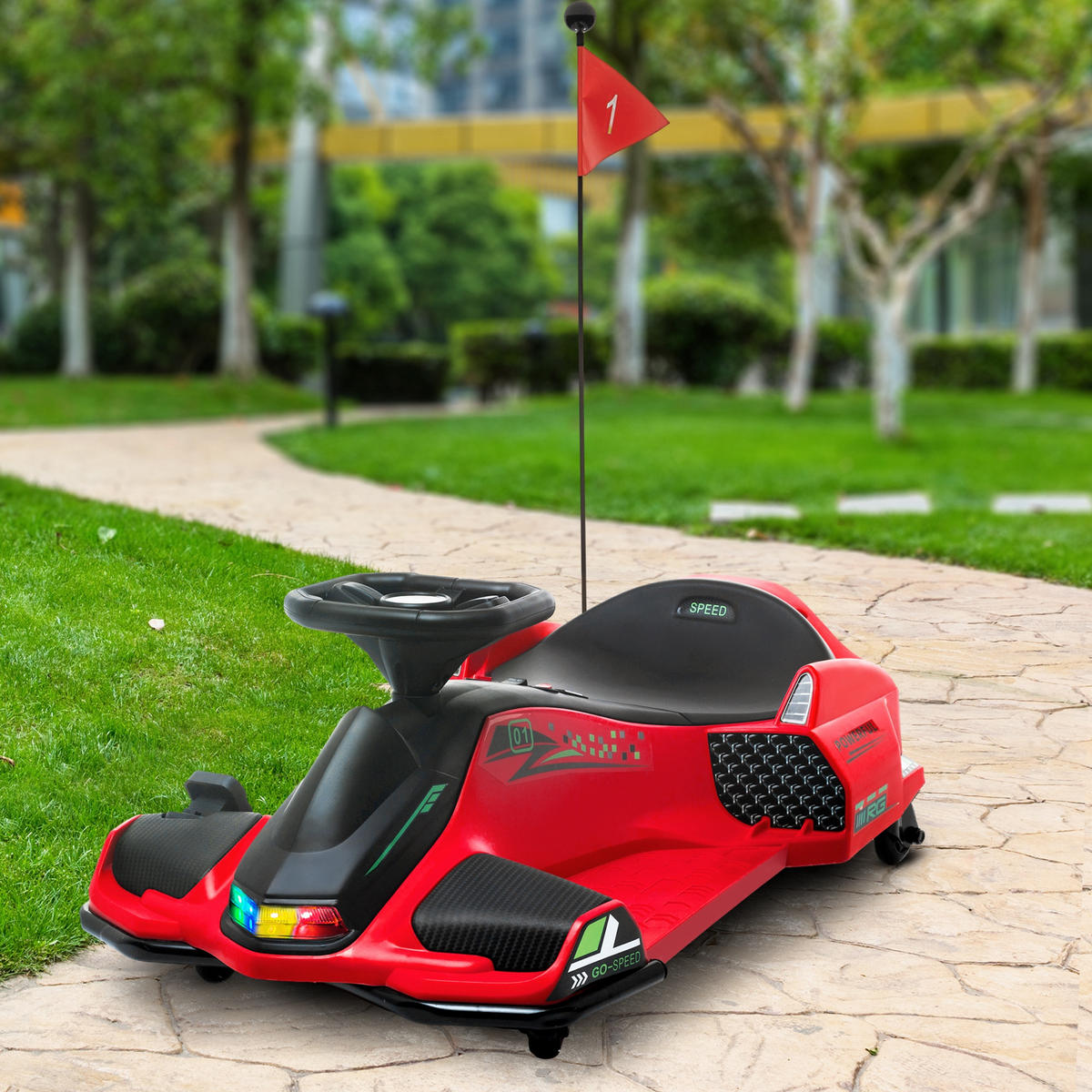 KINDER Elektro Gokart 12 V 3-8km/h Drift Kart mit Driftmodus Lichtern Musik - Rot, Kunststoff (90/53/99cm) - HOMCOM
