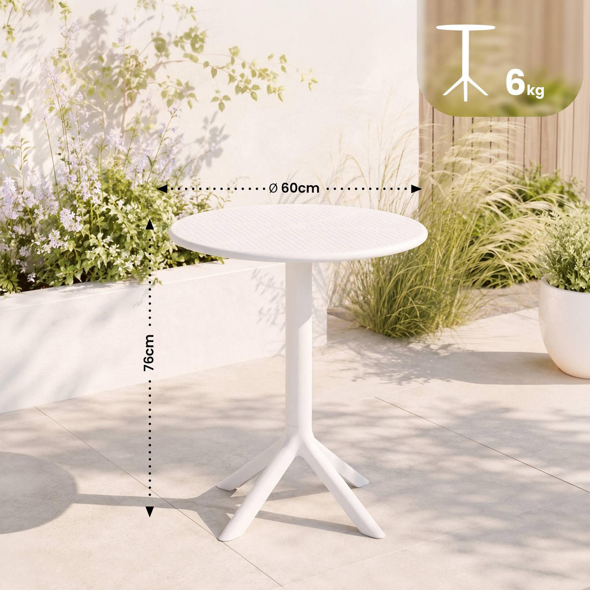 GARTENTISCH rund Kunststoff Weiß - Weiß, Kunststoff (60/60/76cm) - CLP