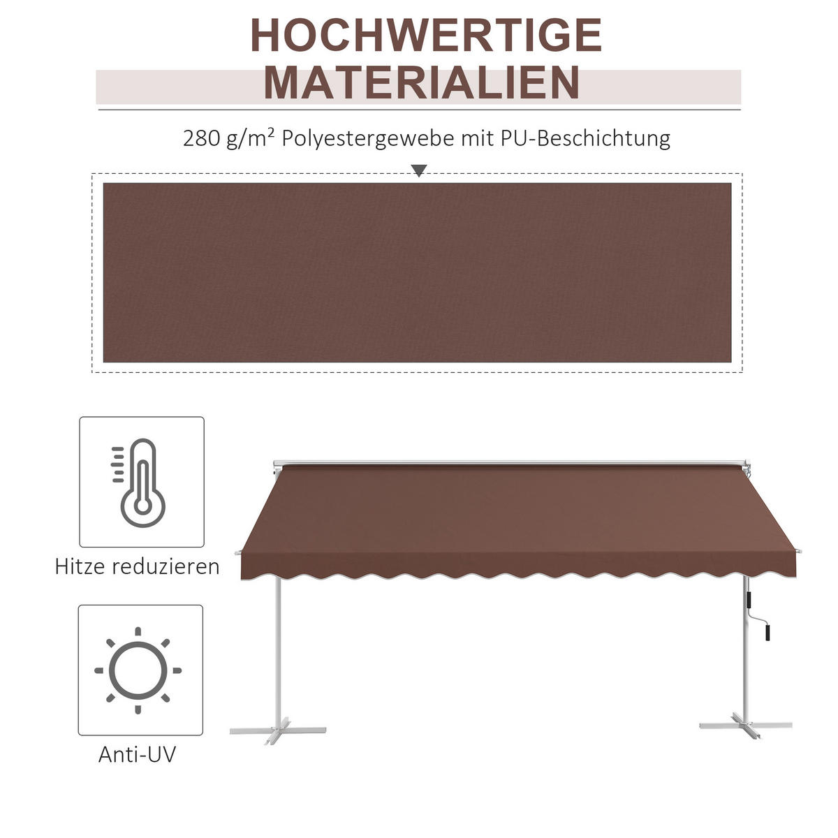 STANDMARKISE Polyester Kaffee - Dunkelbraun, Kunststoff/Metall (340/255/450cm) - Outsunny