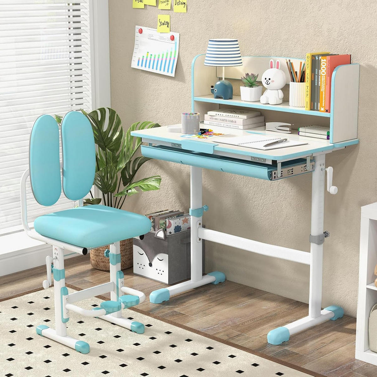 KINDERSCHREIBTISCH Höhenverstellbarer blau - Blau, Metall (80/81.5/51cm) - COSTWAY