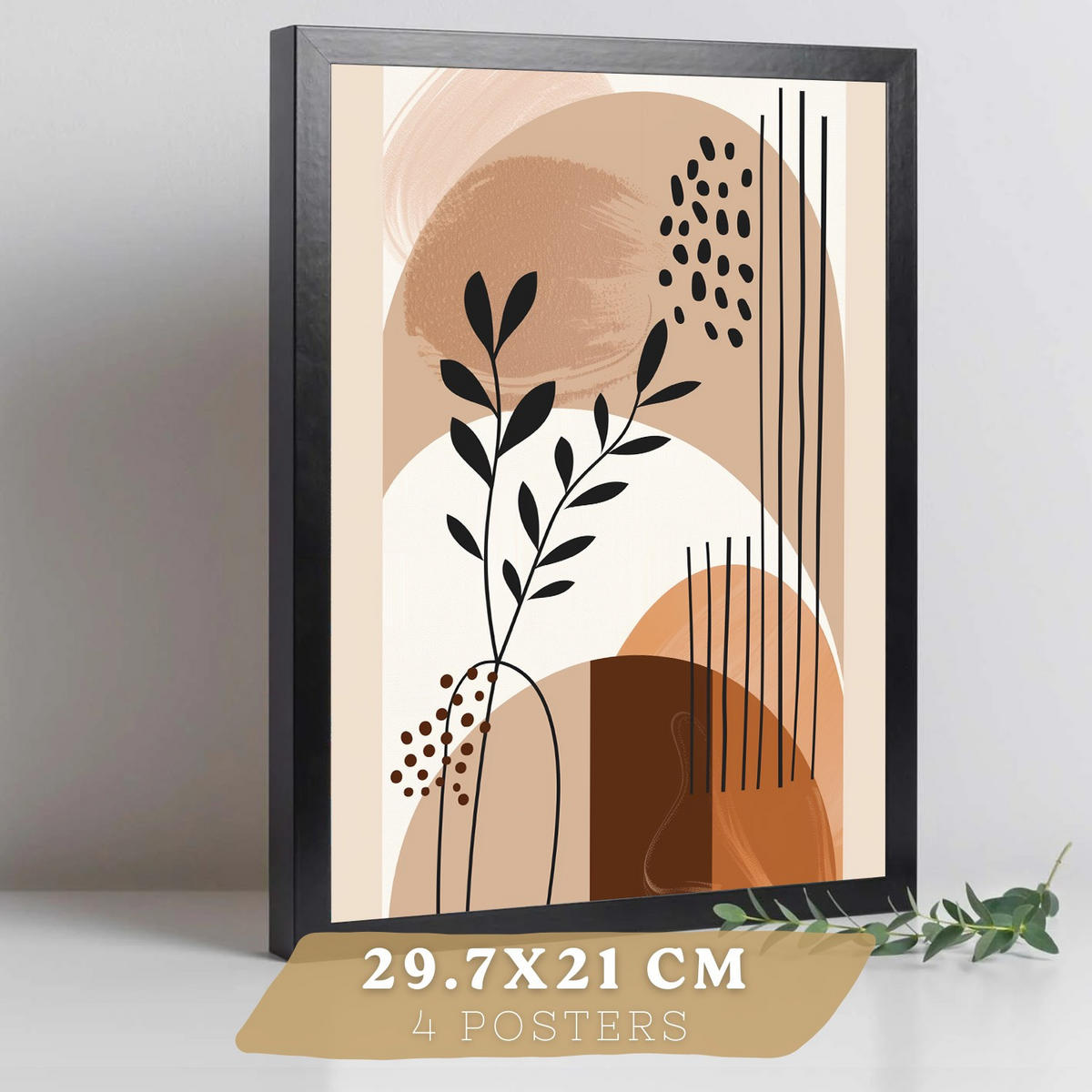 PLAKAT Sada 4 Abstraktní poušť A4 Černý rám - černá, papír (29.7/1/21cm) - Nacnic
