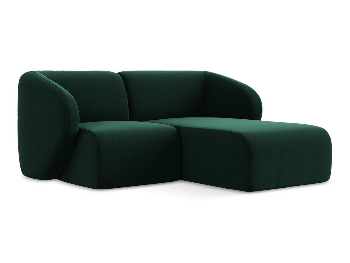 ECKSOFA Rechts Samt Stoff Grün - Dunkelgrün/Schwarz, Holzwerkstoff/Kunststoff (178/166cm) - Makamii