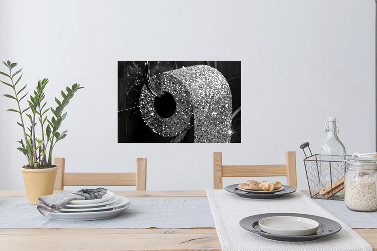 WANDTATTOO WC - Toilettenpapier - Schwarz und weiß - Glitter 60x40 cm - Silberfarben, Kunststoff (60/40/0.1cm) - MuchoWow