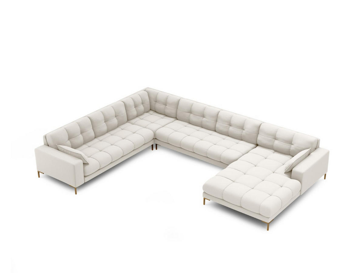 PANORAMASOFA links Mamaia aus strukturiertem Stoff leichtes beige 7 Sitzplätze - Creme, Textil (256/75/327cm) - Micadoni