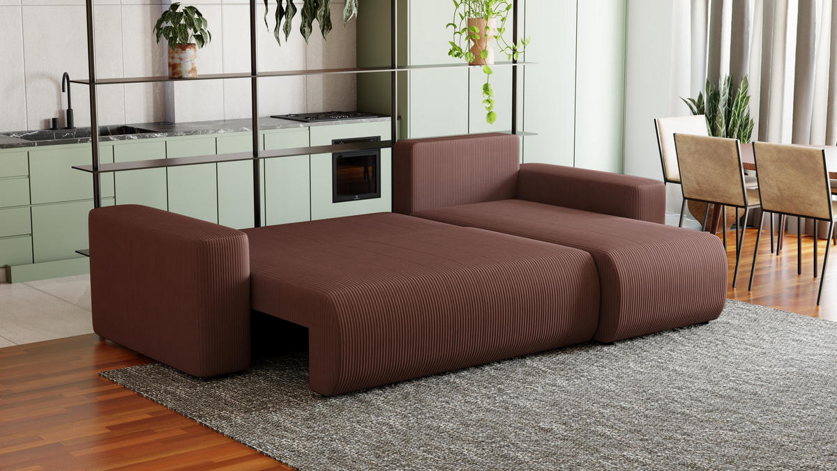 ECKSOFA Travis mit Bettkasten und Schlaffunktion, L-Form, Cord, Universal - Lila, Holzwerkstoff (248/148cm) - 4ALL HOME