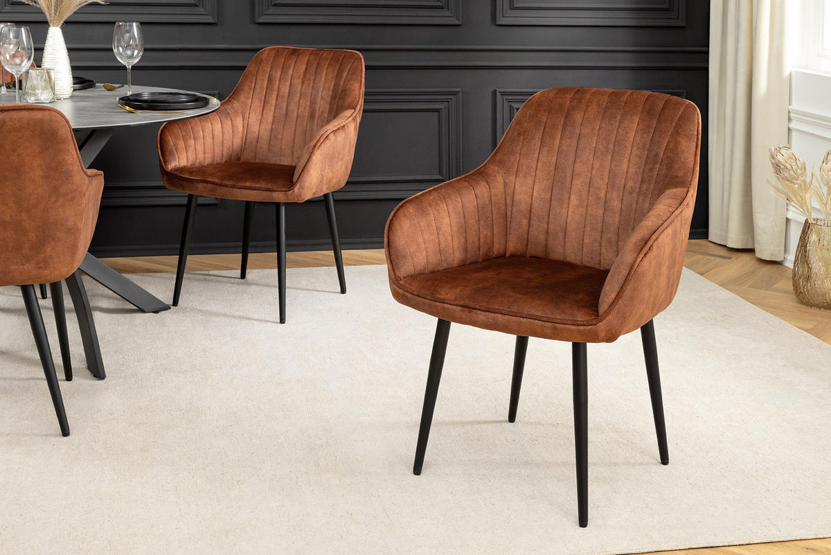 STUHL TURIN Samt Braun 85 cm - Cognac/Schwarz, Textil/Metall (60/84/61cm) - riess-ambiente