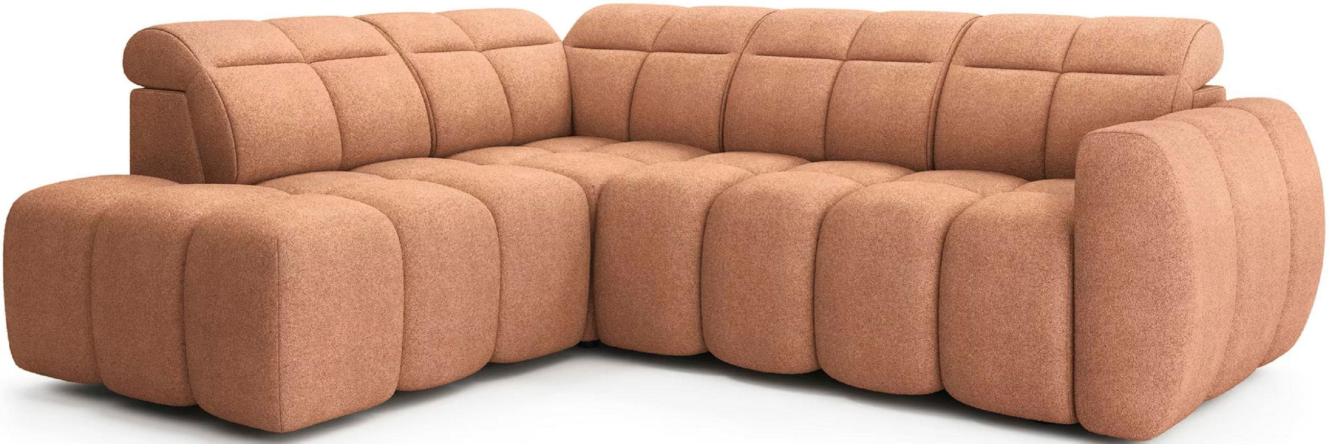 ECKSOFA mit elektrischem Sitzvorschub, Bettkasten und verstellbare Kopflehnen - Kupferfarben, Naturmaterialien/Textil (258/208cm) - Eltap