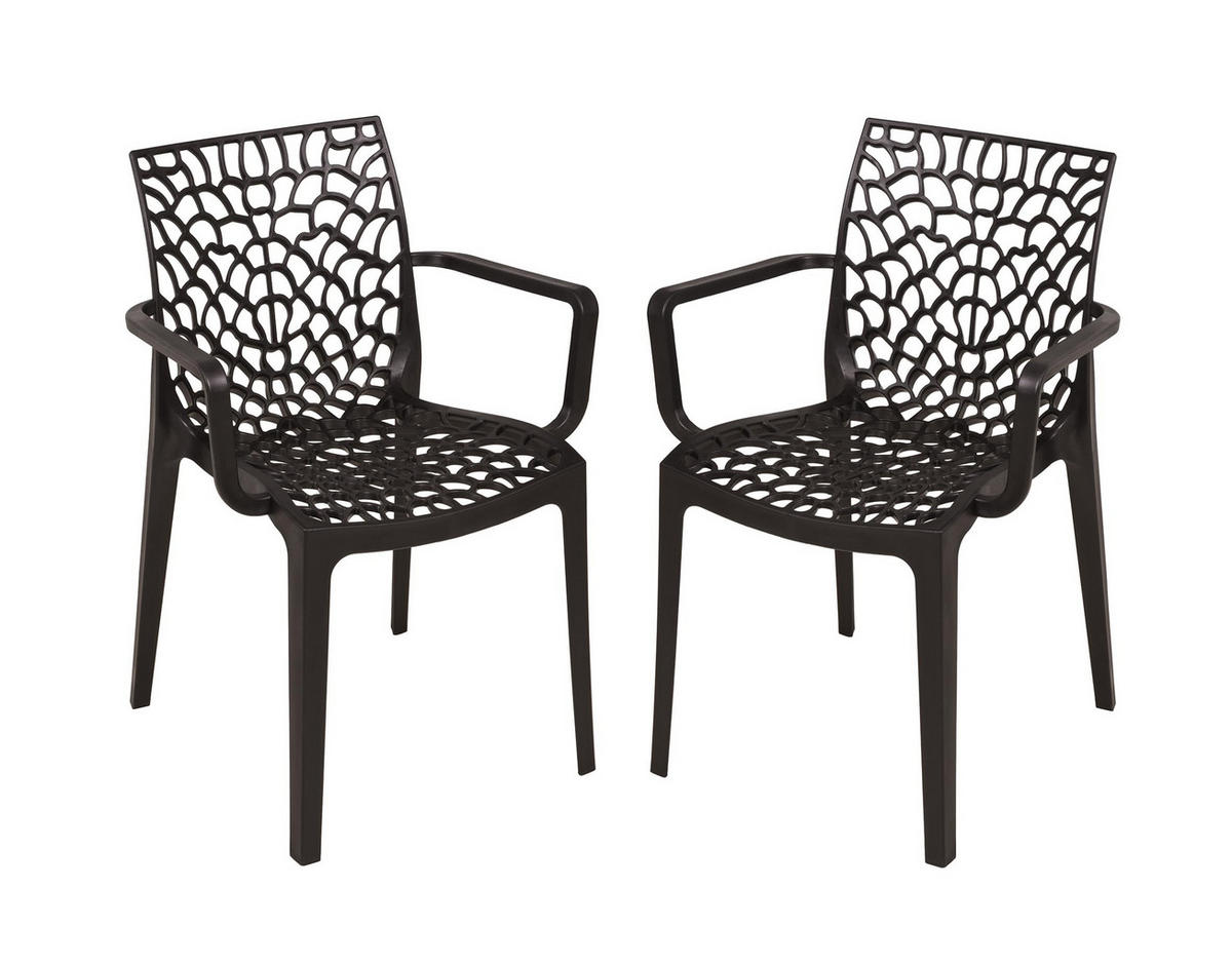 GARTENSTUHL 2er Set Ivar Schwarz Gartenstühle - Schwarz, Kunststoff (58/81/52cm) - DELUKE