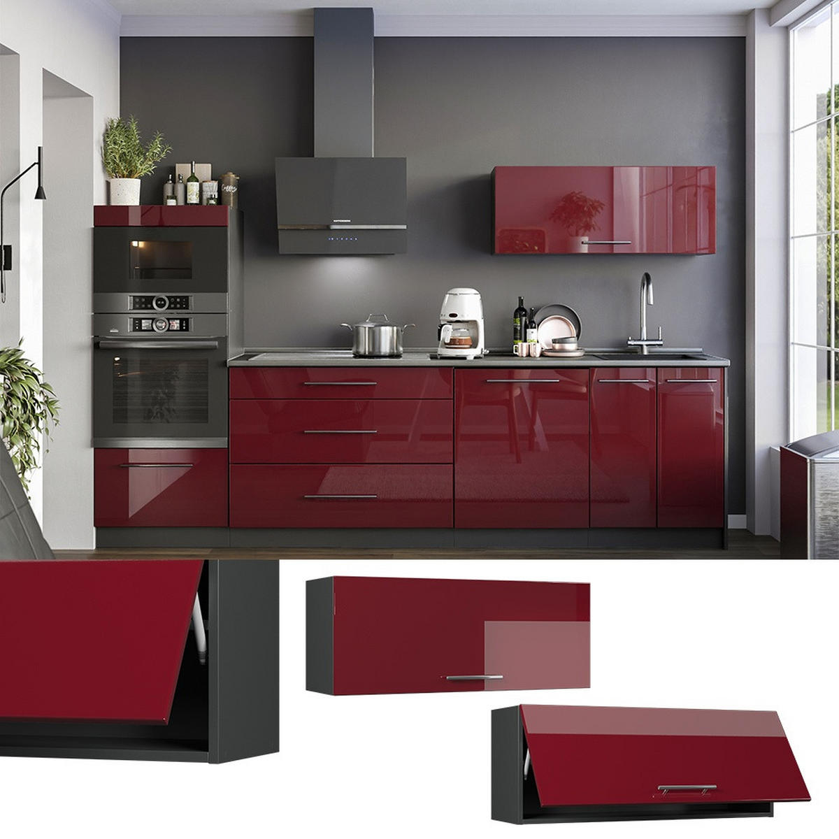STENSKA OMARICA Fame-Line, Bordo rdeča barva visokega sijaja/Antracit, 100 cm - bordo/antracit, leseni material (100/40/34.1cm) - Vicco